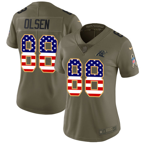 Nike Panthers #88 Greg Olsen Olive/USA Flag Women's Stitched NFL Limited 2017 Salute to Service Jersey Nike Panthers #88 Greg Olsen Olive/USA Flag Women's Stitched NFL Limited 2017 Salute to Service Jersey