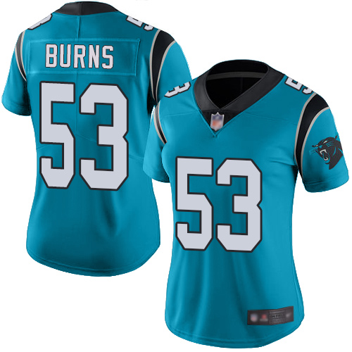 Nike Panthers #53 Brian Burns Blue Women's Stitched NFL Limited Rush Jersey Nike Panthers #53 Brian Burns Blue Women's Stitched NFL Limited Rush Jersey