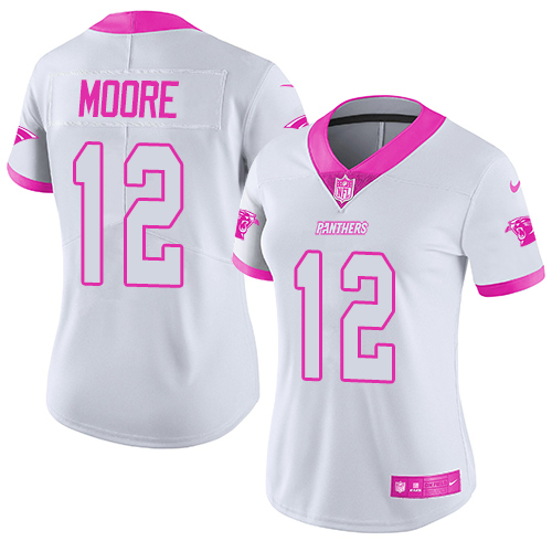 Nike Panthers #12 DJ Moore White/Pink Women's Stitched NFL Limited Rush Fashion Jersey Nike Panthers #12 DJ Moore White/Pink Women's Stitched NFL Limited Rush Fashion Jersey