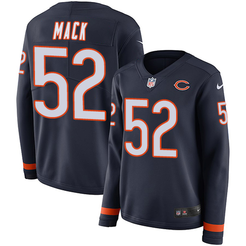 Nike Bears #52 Khalil Mack Navy Blue Team Color Women's Stitched NFL Limited Therma Long Sleeve Jersey Nike Bears #52 Khalil Mack Navy Blue Team Color Women's Stitched NFL Limited Therma Long Sleeve Jersey