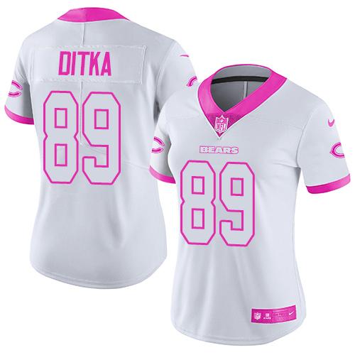 Nike Bears #89 Mike Ditka White/Pink Women's Stitched NFL Limited Rush Fashion Jersey Nike Bears #89 Mike Ditka White/Pink Women's Stitched NFL Limited Rush Fashion Jersey