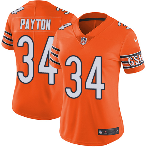 Nike Bears #34 Walter Payton Orange Women's Stitched NFL Limited Rush Jersey Nike Bears #34 Walter Payton Orange Women's Stitched NFL Limited Rush Jersey