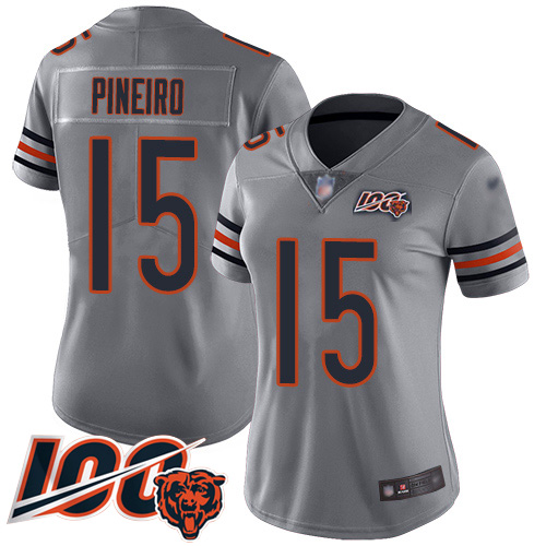 Nike Bears #15 Eddy Pineiro Silver Women's Stitched NFL Limited Inverted Legend 100th Season Jersey Nike Bears #15 Eddy Pineiro Silver Women's Stitched NFL Limited Inverted Legend 100th Season Jersey