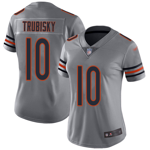 Nike Bears #10 Mitchell Trubisky Silver Women's Stitched NFL Limited Inverted Legend Jersey Nike Bears #10 Mitchell Trubisky Silver Women's Stitched NFL Limited Inverted Legend Jersey