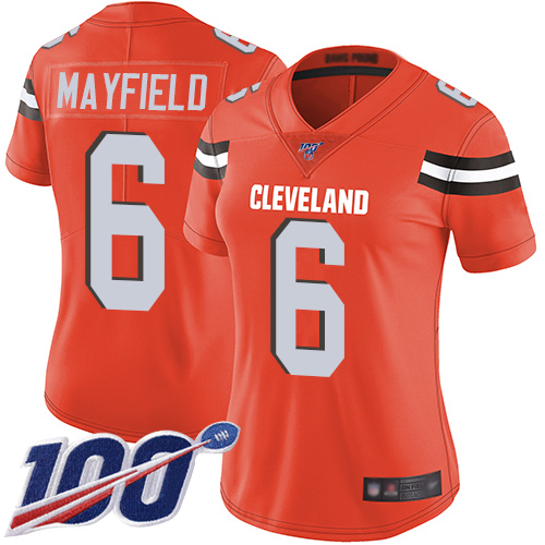 Nike Browns #6 Baker Mayfield Orange Alternate Women's Stitched NFL 100th Season Vapor Limited Jersey Nike Browns #6 Baker Mayfield Orange Alternate Women's Stitched NFL 100th Season Vapor Limited Jersey