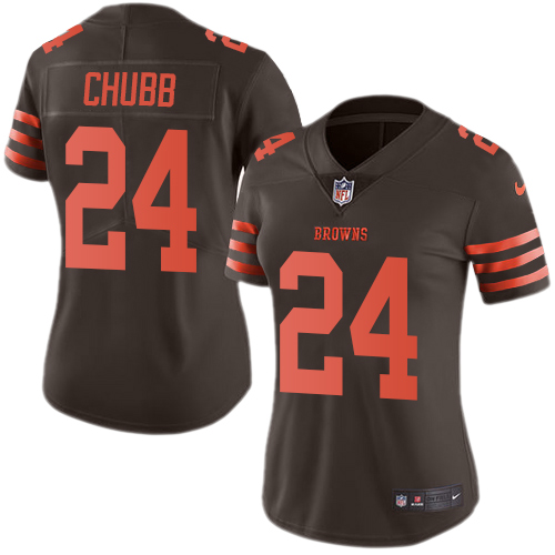 Nike Browns #24 Nick Chubb Brown Women's Stitched NFL Limited Rush Jersey Nike Browns #24 Nick Chubb Brown Women's Stitched NFL Limited Rush Jersey
