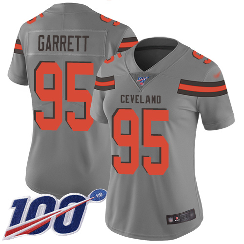 Nike Browns #95 Myles Garrett Gray Women's Stitched NFL Limited Inverted Legend 100th Season Jersey Nike Browns #95 Myles Garrett Gray Women's Stitched NFL Limited Inverted Legend 100th Season Jersey
