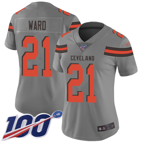 Nike Browns #21 Denzel Ward Gray Women's Stitched NFL Limited Inverted Legend 100th Season Jersey Nike Browns #21 Denzel Ward Gray Women's Stitched NFL Limited Inverted Legend 100th Season Jersey
