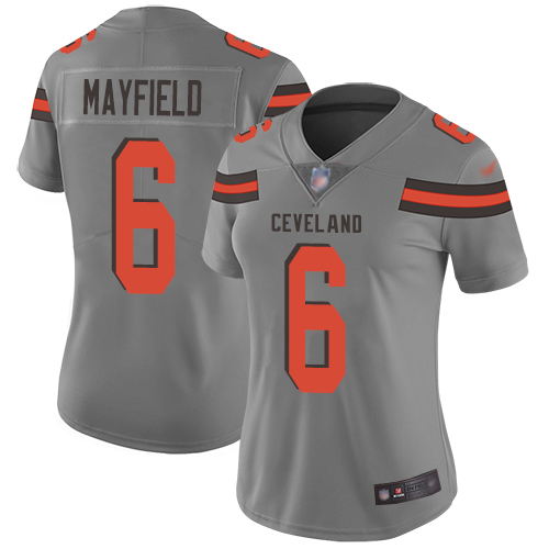 Nike Browns #6 Baker Mayfield Gray Women's Stitched NFL Limited Inverted Legend Jersey Nike Browns #6 Baker Mayfield Gray Women's Stitched NFL Limited Inverted Legend Jersey