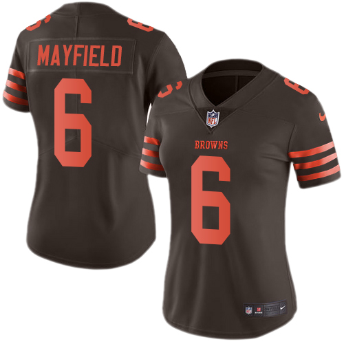 Nike Browns #6 Baker Mayfield Brown Women's Stitched NFL Limited Rush Jersey Nike Browns #6 Baker Mayfield Brown Women's Stitched NFL Limited Rush Jersey