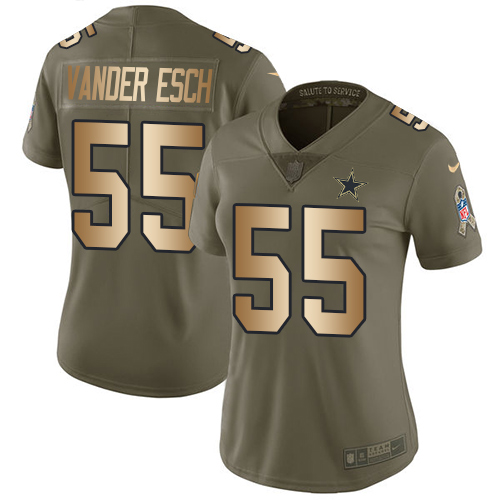 Nike Cowboys #55 Leighton Vander Esch Olive/Gold Women's Stitched NFL Limited 2017 Salute to Service Jersey Nike Cowboys #55 Leighton Vander Esch Olive/Gold Women's Stitched NFL Limited 2017 Salute to Service Jersey
