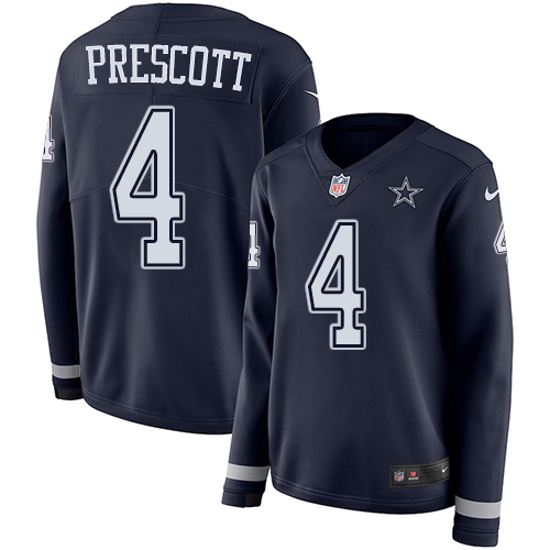 Nike Cowboys #4 Dak Prescott Navy Blue Team Color Women's Stitched NFL Limited Therma Long Sleeve Jersey Nike Cowboys #4 Dak Prescott Navy Blue Team Color Women's Stitched NFL Limited Therma Long Sleeve Jersey
