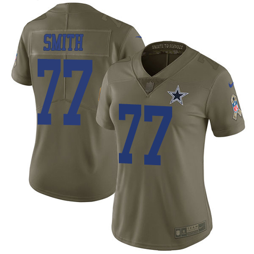 Nike Cowboys #77 Tyron Smith Olive Women's Stitched NFL Limited 2017 Salute to Service Jersey Nike Cowboys #77 Tyron Smith Olive Women's Stitched NFL Limited 2017 Salute to Service Jersey
