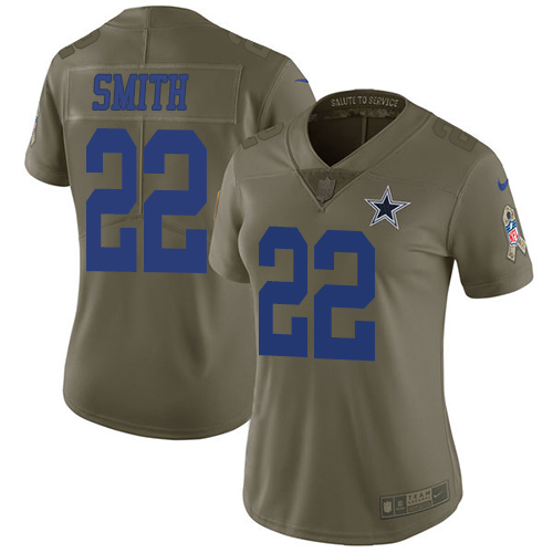 Nike Cowboys #22 Emmitt Smith Olive Women's Stitched NFL Limited 2017 Salute to Service Jersey Nike Cowboys #22 Emmitt Smith Olive Women's Stitched NFL Limited 2017 Salute to Service Jersey
