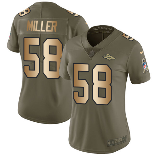 Nike Broncos #58 Von Miller Olive/Gold Women's Stitched NFL Limited 2017 Salute to Service Jersey Nike Broncos #58 Von Miller Olive/Gold Women's Stitched NFL Limited 2017 Salute to Service Jersey