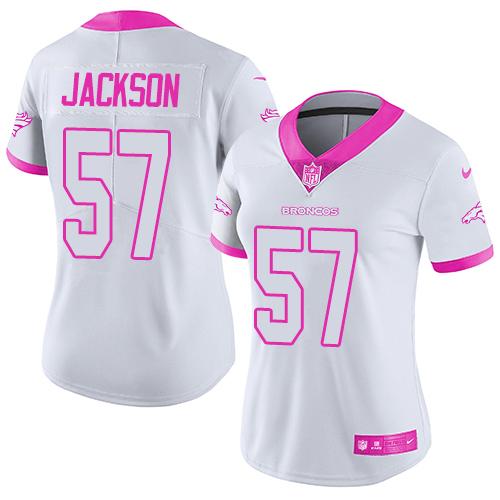 Nike Broncos #57 Tom Jackson White/Pink Women's Stitched NFL Limited Rush Fashion Jersey Nike Broncos #57 Tom Jackson White/Pink Women's Stitched NFL Limited Rush Fashion Jersey