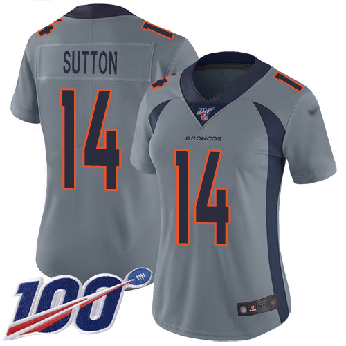Nike Broncos #14 Courtland Sutton Gray Women's Stitched NFL Limited Inverted Legend 100th Season Jersey Nike Broncos #14 Courtland Sutton Gray Women's Stitched NFL Limited Inverted Legend 100th Season Jersey