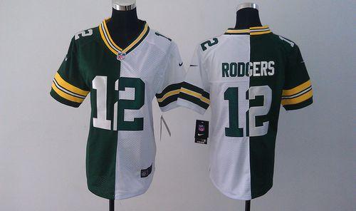 Nike Packers #12 Aaron Rodgers Green/White Women's Stitched NFL Elite Split Jersey Nike Packers #12 Aaron Rodgers Green/White Women's Stitched NFL Elite Split Jersey