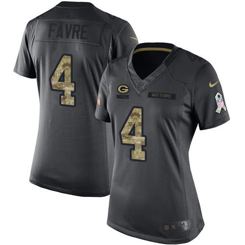 Nike Packers #4 Brett Favre Black Women's Stitched NFL Limited 2016 Salute to Service Jersey Nike Packers #4 Brett Favre Black Women's Stitched NFL Limited 2016 Salute to Service Jersey