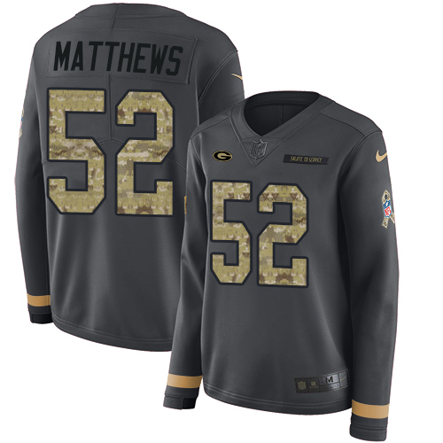 Nike Packers #52 Clay Matthews Anthracite Salute to Service Women's Stitched NFL Limited Therma Long Sleeve Jersey Nike Packers #52 Clay Matthews Anthracite Salute to Service Women's Stitched NFL Limited Therma Long Sleeve Jersey