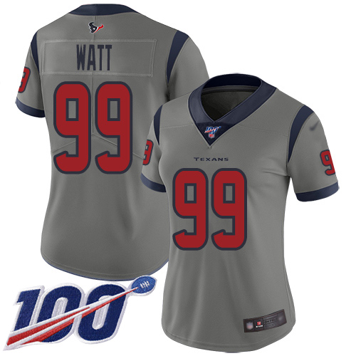 Nike Texans #99 J.J. Watt Gray Women's Stitched NFL Limited Inverted Legend 100th Season Jersey Nike Texans #99 J.J. Watt Gray Women's Stitched NFL Limited Inverted Legend 100th Season Jersey