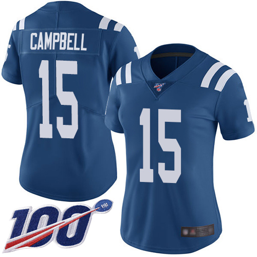 Nike Colts #15 Parris Campbell Royal Blue Team Color Women's Stitched NFL 100th Season Vapor Limited Jersey Nike Colts #15 Parris Campbell Royal Blue Team Color Women's Stitched NFL 100th Season Vapor Limited Jersey