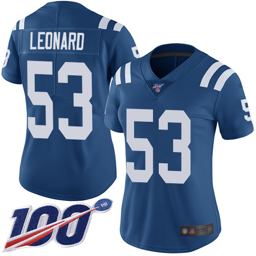 Nike Colts #53 Darius Leonard Royal Blue Team Color Women's Stitched NFL 100th Season Vapor Limited Jersey Nike Colts #53 Darius Leonard Royal Blue Team Color Women's Stitched NFL 100th Season Vapor Limited Jersey