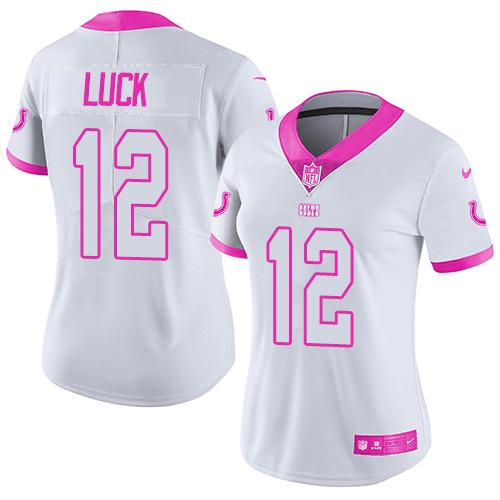 Nike Colts #12 Andrew Luck White/Pink Women's Stitched NFL Limited Rush Fashion Jersey Nike Colts #12 Andrew Luck White/Pink Women's Stitched NFL Limited Rush Fashion Jersey