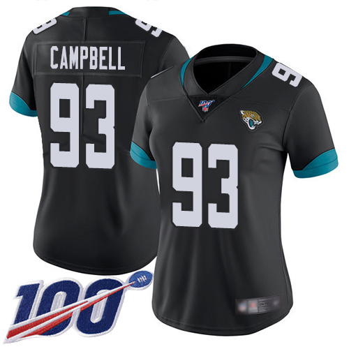Nike Jaguars #93 Calais Campbell Black Team Color Women's Stitched NFL 100th Season Vapor Limited Jersey Nike Jaguars #93 Calais Campbell Black Team Color Women's Stitched NFL 100th Season Vapor Limited Jersey