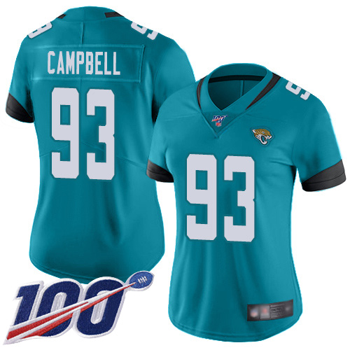 Nike Jaguars #93 Calais Campbell Teal Green Alternate Women's Stitched NFL 100th Season Vapor Limited Jersey Nike Jaguars #93 Calais Campbell Teal Green Alternate Women's Stitched NFL 100th Season Vapor Limited Jersey
