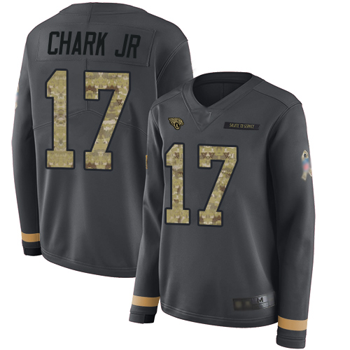 Nike Jaguars #17 DJ Chark Jr Anthracite Salute to Service Women's Stitched NFL Limited Therma Long Sleeve Jersey Nike Jaguars #17 DJ Chark Jr Anthracite Salute to Service Women's Stitched NFL Limited Therma Long Sleeve Jersey