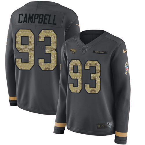 Nike Jaguars #93 Calais Campbell Anthracite Salute to Service Women's Stitched NFL Limited Therma Long Sleeve Jersey Nike Jaguars #93 Calais Campbell Anthracite Salute to Service Women's Stitched NFL Limited Therma Long Sleeve Jersey