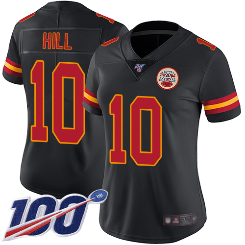 Nike Chiefs #10 Tyreek Hill Black Women's Stitched NFL Limited Rush 100th Season Jersey Nike Chiefs #10 Tyreek Hill Black Women's Stitched NFL Limited Rush 100th Season Jersey