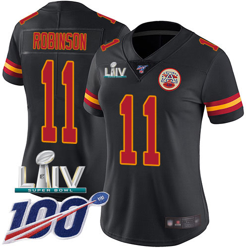 Nike Chiefs #11 Demarcus Robinson Black Super Bowl LIV 2020 Women's Stitched NFL Limited Rush 100th Season Jersey Nike Chiefs #11 Demarcus Robinson Black Super Bowl LIV 2020 Women's Stitched NFL Limited Rush 100th Season Jersey