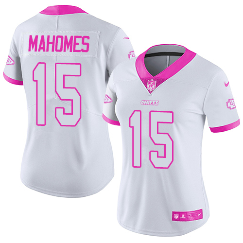 Nike Chiefs #15 Patrick Mahomes White/Pink Women's Stitched NFL Limited Rush Fashion Jersey Nike Chiefs #15 Patrick Mahomes White/Pink Women's Stitched NFL Limited Rush Fashion Jersey