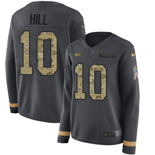 Nike Chiefs #10 Tyreek Hill Anthracite Salute to Service Women's Stitched NFL Limited Therma Long Sleeve Jersey Nike Chiefs #10 Tyreek Hill Anthracite Salute to Service Women's Stitched NFL Limited Therma Long Sleeve Jersey