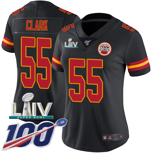 Nike Chiefs #55 Frank Clark Black Super Bowl LIV 2020 Women's Stitched NFL Limited Rush 100th Season Jersey Nike Chiefs #55 Frank Clark Black Super Bowl LIV 2020 Women's Stitched NFL Limited Rush 100th Season Jersey
