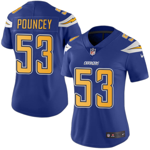Nike Chargers #53 Mike Pouncey Electric Blue Women's Stitched NFL Limited Rush Jersey Nike Chargers #53 Mike Pouncey Electric Blue Women's Stitched NFL Limited Rush Jersey