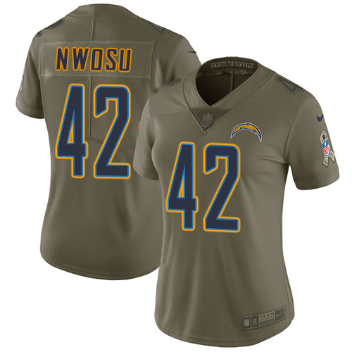 Nike Chargers #42 Uchenna Nwosu Olive Women's Stitched NFL Limited 2017 Salute to Service Jersey Nike Chargers #42 Uchenna Nwosu Olive Women's Stitched NFL Limited 2017 Salute to Service Jersey