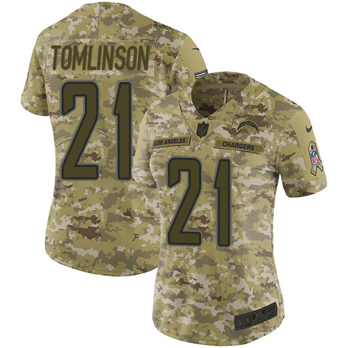 Nike Chargers #21 LaDainian Tomlinson Camo Women's Stitched NFL Limited 2018 Salute to Service Jersey Nike Chargers #21 LaDainian Tomlinson Camo Women's Stitched NFL Limited 2018 Salute to Service Jersey
