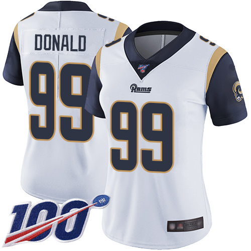 Nike Rams #99 Aaron Donald White Women's Stitched NFL 100th Season Vapor Limited Jersey Nike Rams #99 Aaron Donald White Women's Stitched NFL 100th Season Vapor Limited Jersey