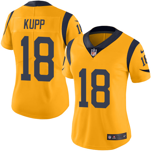 Nike Rams #18 Cooper Kupp Gold Women's Stitched NFL Limited Rush Jersey Nike Rams #18 Cooper Kupp Gold Women's Stitched NFL Limited Rush Jersey