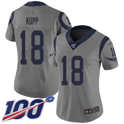 Nike Rams #18 Cooper Kupp Gray Women's Stitched NFL Limited Inverted Legend 100th Season Jersey Nike Rams #18 Cooper Kupp Gray Women's Stitched NFL Limited Inverted Legend 100th Season Jersey