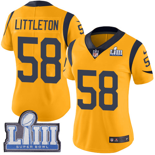 Nike Rams #58 Cory Littleton Gold Super Bowl LIII Bound Women's Stitched NFL Limited Rush Jersey Nike Rams #58 Cory Littleton Gold Super Bowl LIII Bound Women's Stitched NFL Limited Rush Jersey