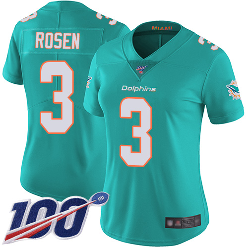 Nike Dolphins #3 Josh Rosen Aqua Green Team Color Women's Stitched NFL 100th Season Vapor Limited Jersey Nike Dolphins #3 Josh Rosen Aqua Green Team Color Women's Stitched NFL 100th Season Vapor Limited Jersey