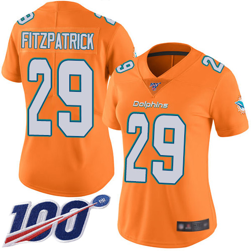 Nike Dolphins #29 Minkah Fitzpatrick Orange Women's Stitched NFL Limited Rush 100th Season Jersey Nike Dolphins #29 Minkah Fitzpatrick Orange Women's Stitched NFL Limited Rush 100th Season Jersey