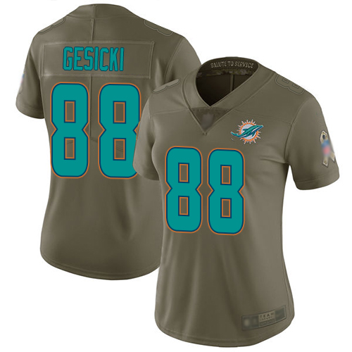 Nike Dolphins #88 Mike Gesicki Olive Women's Stitched NFL Limited 2017 Salute to Service Jersey Nike Dolphins #88 Mike Gesicki Olive Women's Stitched NFL Limited 2017 Salute to Service Jersey
