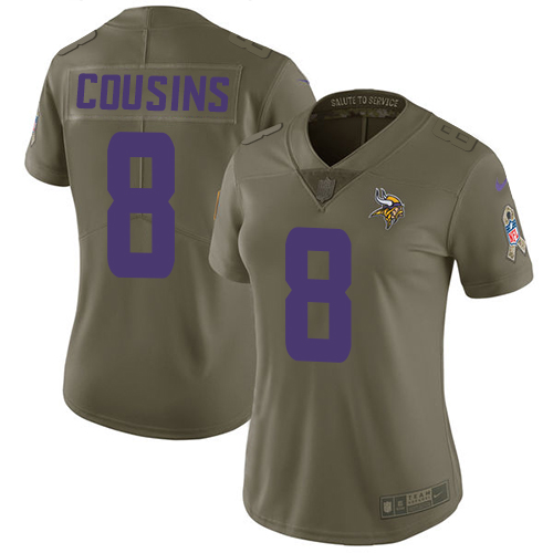 Nike Vikings #8 Kirk Cousins Olive Women's Stitched NFL Limited 2017 Salute to Service Jersey Nike Vikings #8 Kirk Cousins Olive Women's Stitched NFL Limited 2017 Salute to Service Jersey
