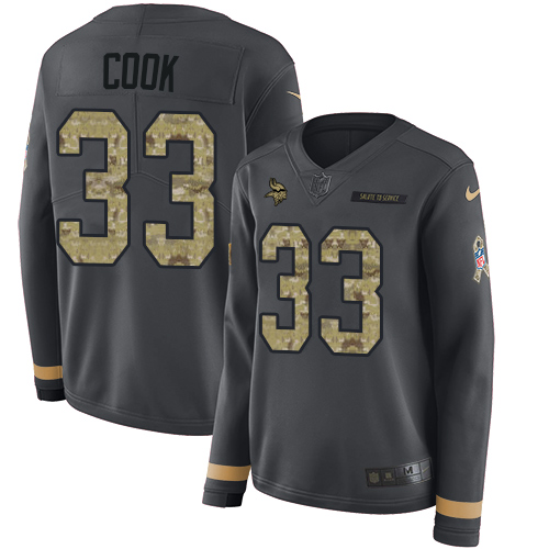 Nike Vikings #33 Dalvin Cook Anthracite Salute to Service Women's Stitched NFL Limited Therma Long Sleeve Jersey Nike Vikings #33 Dalvin Cook Anthracite Salute to Service Women's Stitched NFL Limited Therma Long Sleeve Jersey