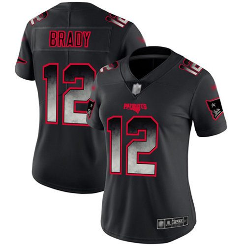 Nike Patriots #12 Tom Brady Black Women's Stitched NFL Vapor Untouchable Limited Smoke Fashion Jersey Nike Patriots #12 Tom Brady Black Women's Stitched NFL Vapor Untouchable Limited Smoke Fashion Jersey